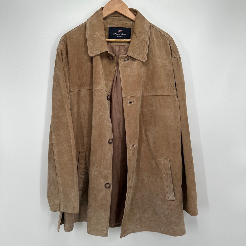 Newport Harbor Mens XXL Tan Brown Genuine Suede Leather Car Coat Jacket Tailored